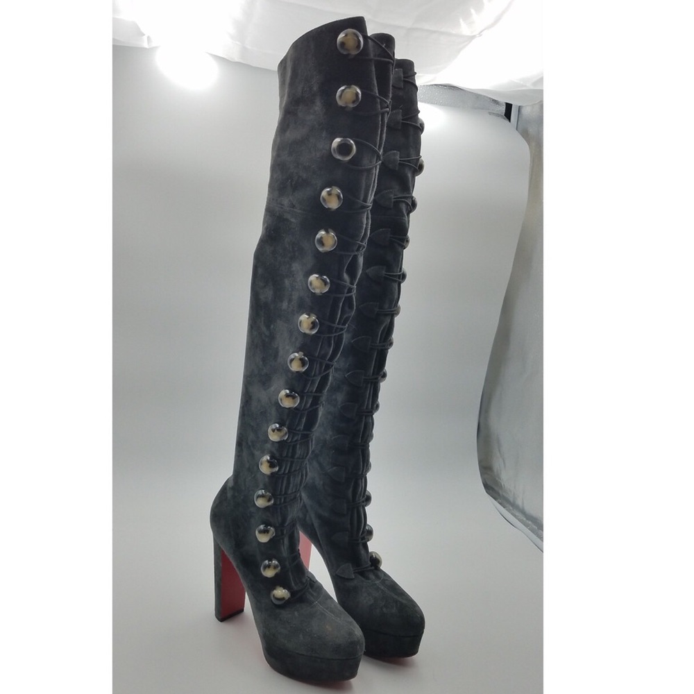 Christian Louboutin Grey Suede Boot - Picture 1 of 5